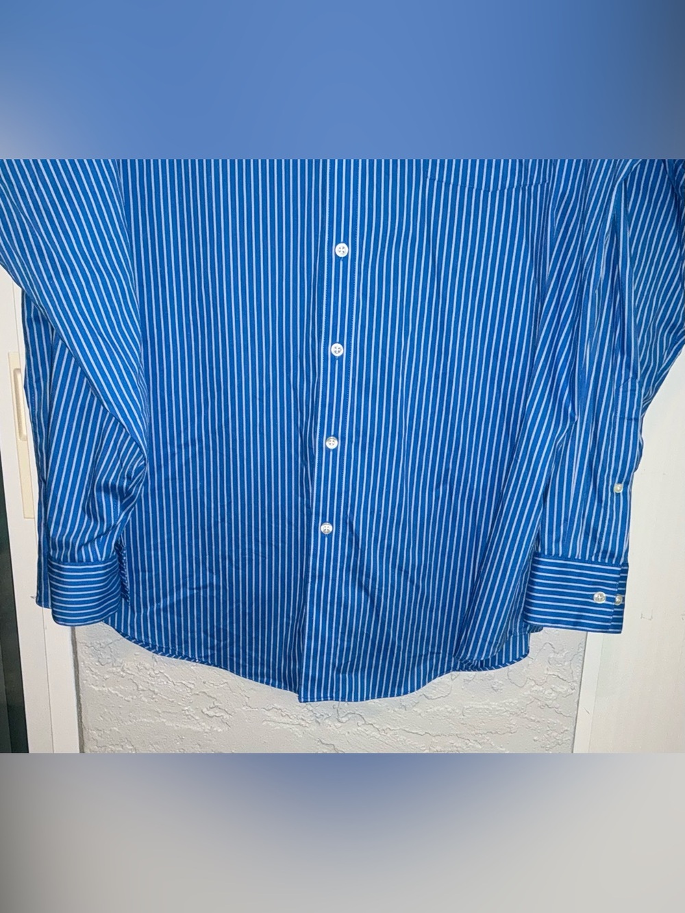 Kenneth Cole Reaction Regular Fit Blue and White Vertical Stripe Dress Shirt - Picture 3 of 9